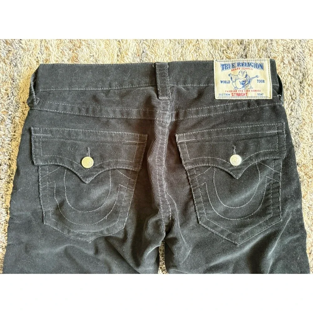 True Religion Straight Section Corduroy Pants Men 31 Black Flap Pocket Rare